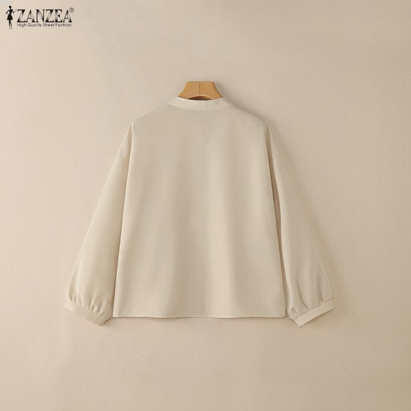 ZANZEA Bluză lejeră cu mânecă lungă, cu guler în picioare, pentru femei