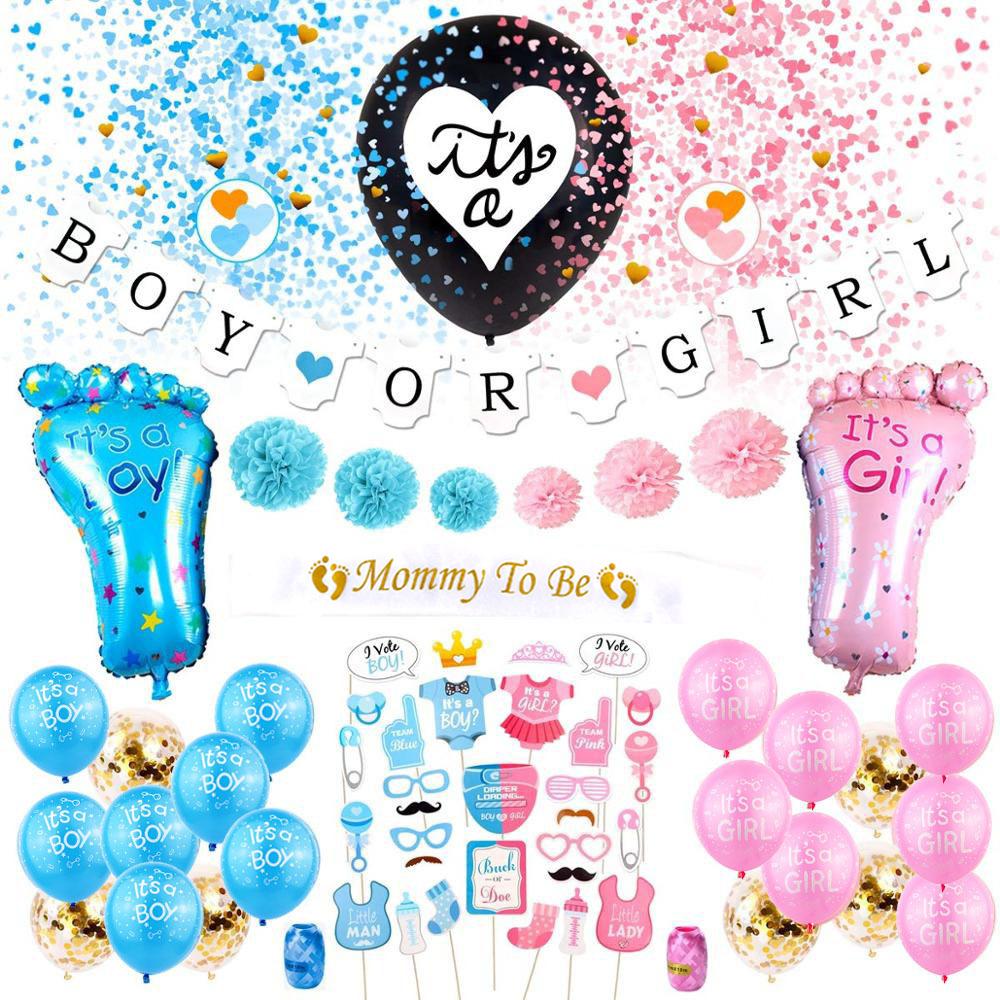 Bruiloft Verjaardag Babyborrel Geslachtsonthulling Decoraties Stofblauw Wit Ballonnenboog Slingerset