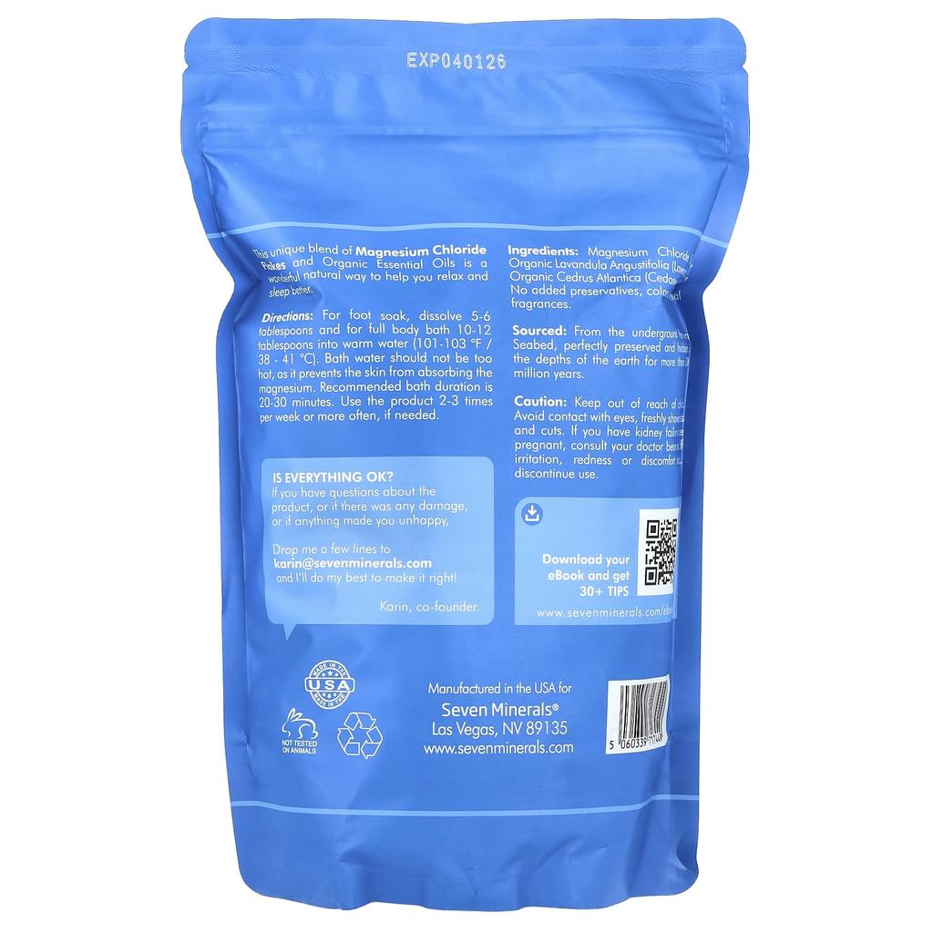 Sleep Well, Magnesium Bath Flakes, Lavender & Cedarwood, 1.36Kg (3Lb)