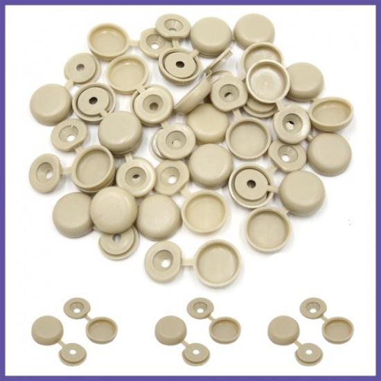 30pcs Khaki Hinged Plastic Clips Screw Fold Caps Cover 4mm for Auto Car Decor