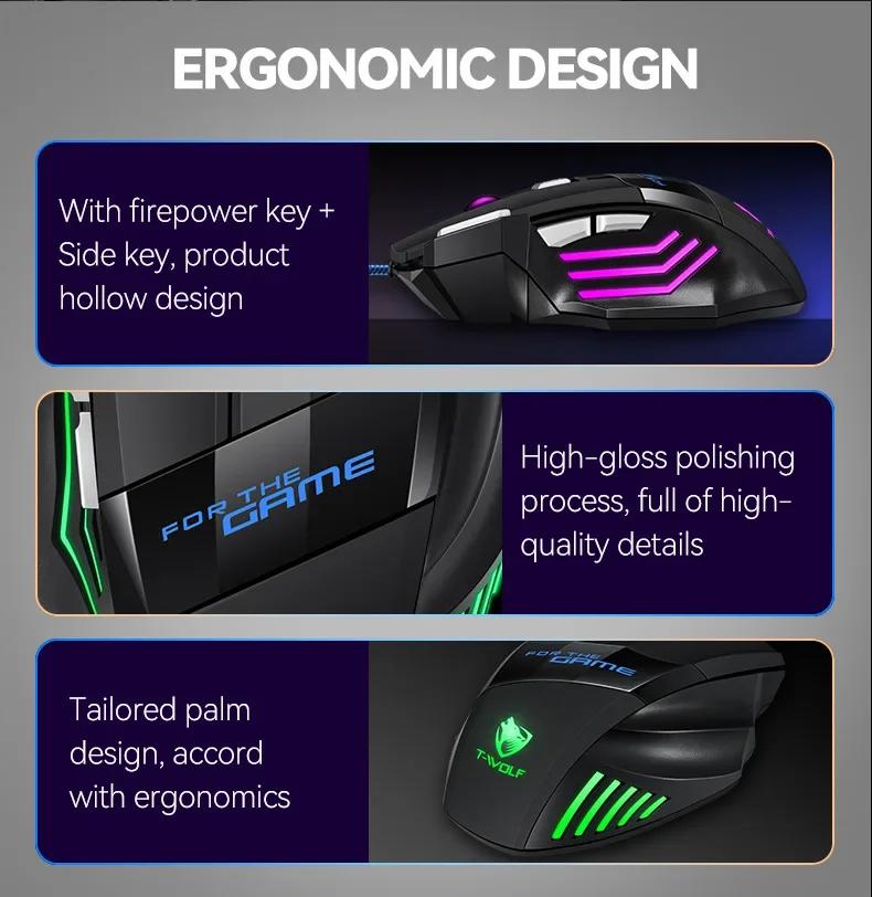 USB Wired Gaming Mouse 7 Button Backlit Ergonomic Mice 2400 DPI Backlight Adjustable Optical Mice for PC Gamer Computer Desktop