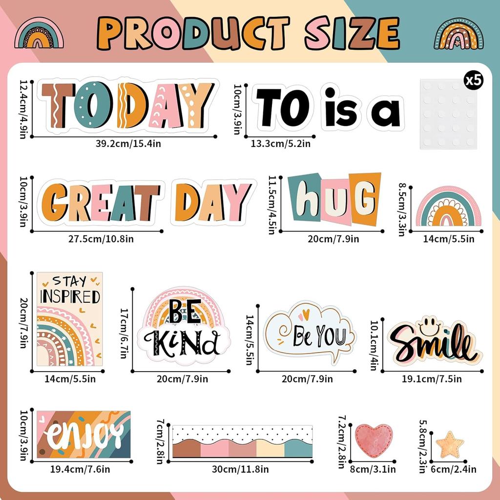 Today Is A Great Day Bulletin Board Set Boho Rainbow Inspiration Classroom Decor for Teachers Positive Affirmations Accents Motivational Cutouts for