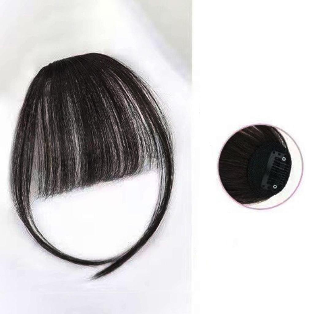 Human Bangs Natural Brown Middle Part Wispy Bang Hair Clip In Bangs Fringe Hairpiece for Women Clip On Air Bang