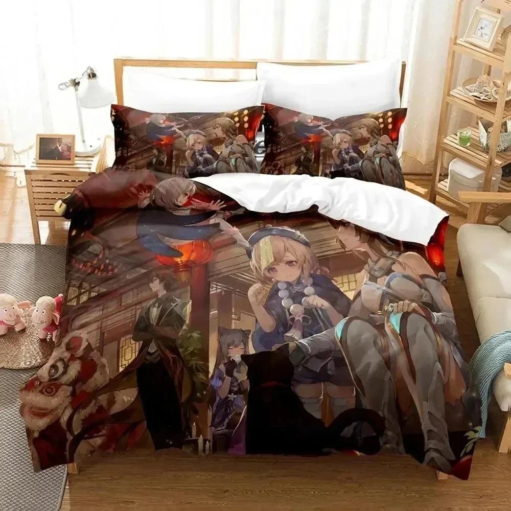 Luxury New 3D Print Anime Genshin Impact Arlecchino Bedding Set Duvet Cover Bed Set Quilt Cover Pillowcase Queen Size Boys Adult