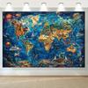 2D Fantasy World Map Backdrop with Landmarks & Animals, Blue Ocean Style Background for Room Decor