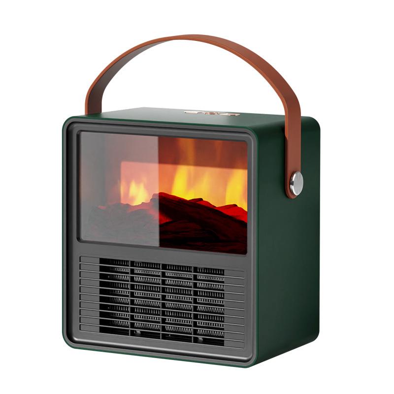 Portable Wood Grain Electric Fireplace Heater with Simulated Flame