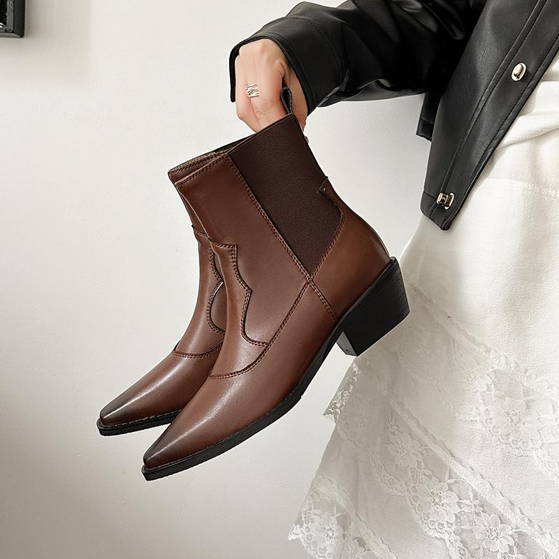 Fashion 2024 Autumn Women Boots Ankle Boots Modern Boots Pointed Toe Leather Shoes Western Chelsea Ladies Shoes Retro Modern Boots