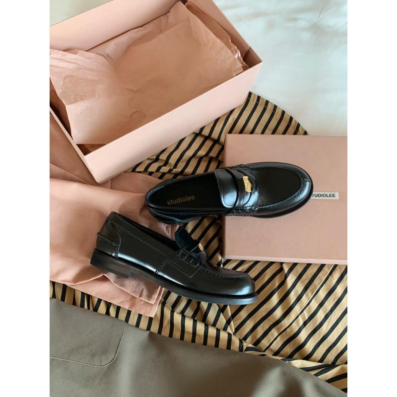 Leather Gold Buckle Single Shoes Thick Heel Thick Sole Small Leather Shoes Women's Spring and Autumn