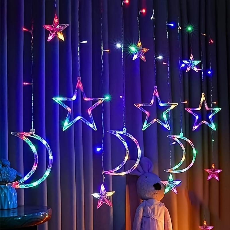 LED Star Moon String Lights,romantic Atmosphere,fairy Curtain Lights,suitable for Bedroom Wall Decoration,room Windows,party and Holiday Decoration