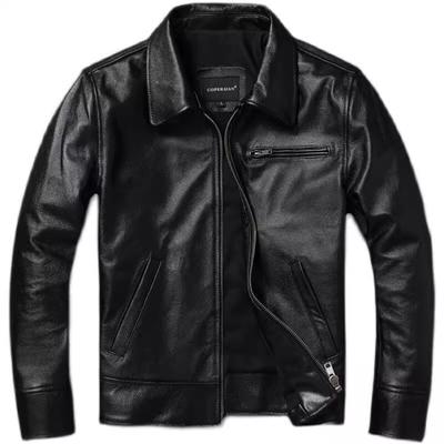 Chinese Size Men Genuine Leather Jacket Natural Cowhide Short Slim Turn Down Collar Men's Leather Jacket Spring Autumn