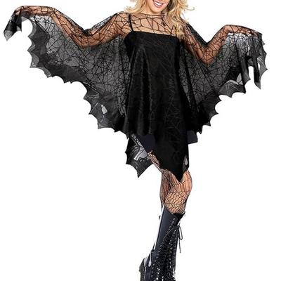 Halloween Shawl Spider Web Design Embroidery Lace Gothic Witch Cape Costume Party Cosplay Masquerade Devil Easter Carnival Cloth