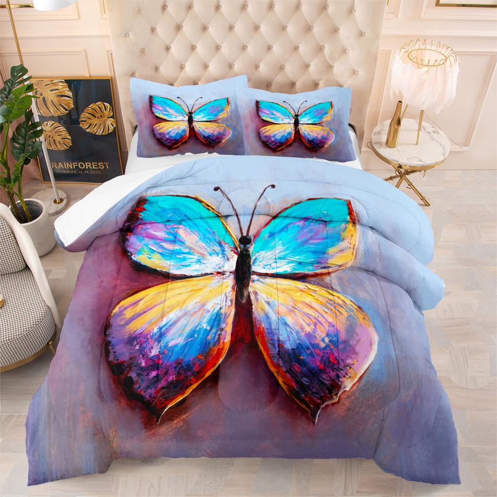 Butterfly Quilt Print Bedding Digital Three-piece Set Home Textiles Bed Cover