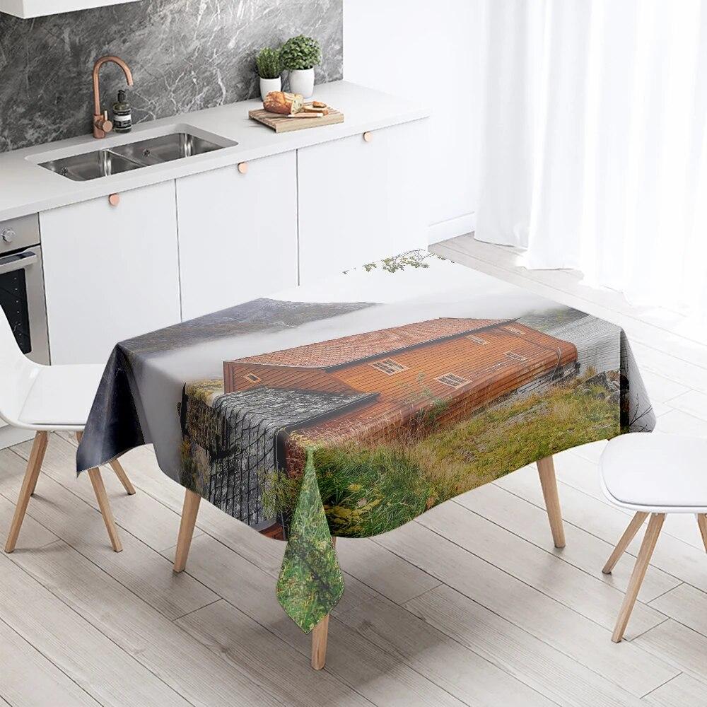 River House Tablecloth Natural Scenery  Anti-Stain Waterproof Rectangular Kitchen Dining Table Home Decor