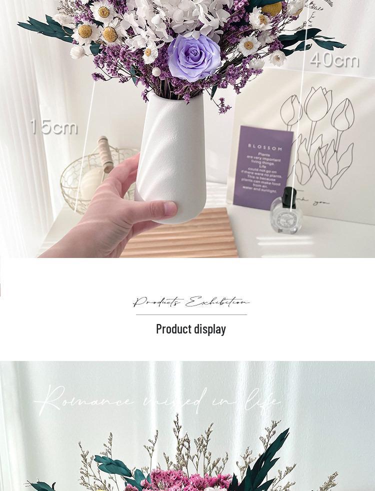 Eternal Rose & Eucalyptus Dried Flower Bouquet - Home Decor with Hydrangea, Baby's Breath & Crystal Grass