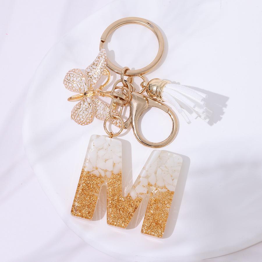 Chic White Tassel Letter Keychain with Resin Epoxy Pendant - Stylish Ornament for Bags