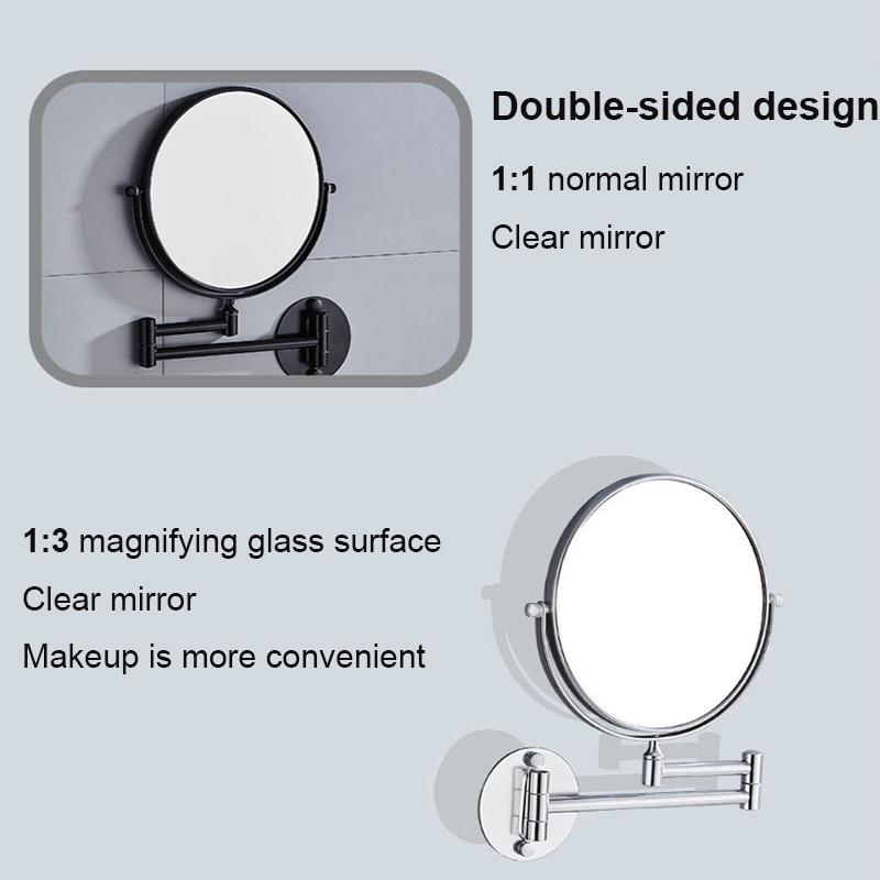 360°Rotating Double-Sided Wall Mirror - Aluminum Alloy Bathroom Makeup Mirror with 3X Magnification, Foldable & Angle-Adjustable