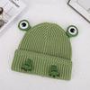 Green frog knitted hat, warm in autumn and winter, new outdoor riding set, ear protection, big eyes, wool hat.