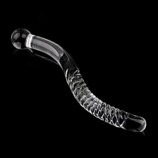 Double Ended Crystal White Pyrex Glass Dildo Artificial Penis Granule Spiral G Spot Massager Adult Game Sex Toys for Woman Gay