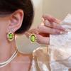 Retro Pleated Metal Stud Earrings Women's Antique Irregular Green Earrings Light Luxury Temperament Earrings