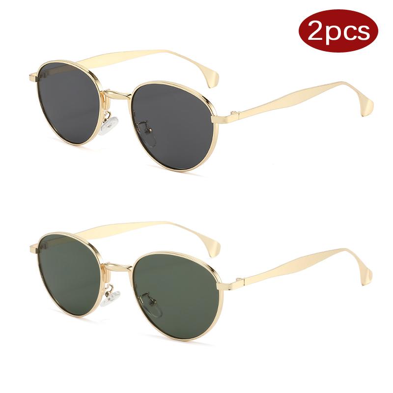 Автомобильные солнцезащитные очки 2 шт. Винтажные овальные металлические Панк-солнцезащитные очки Женские Люксовый бренд Дизайнерские очки Модные Маленькая оправа Повседневные очки
