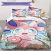 Pink Sylveon Design 3 Piece Bedding Set Cute Pokemon Theme Duvet Cover Pillowcases For Kids Girls Room
