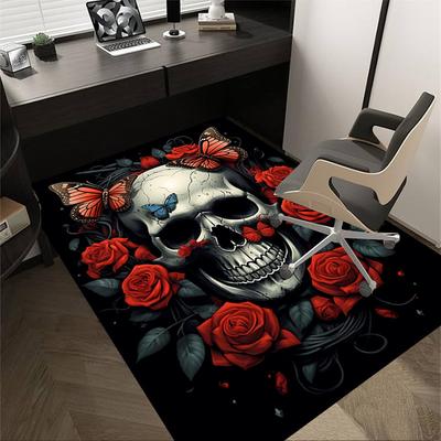 1PC Skull Butterflies Carpet Ultra Soft, Thick & Absorbent, Non Slip Machine Washable Mat for Entryway