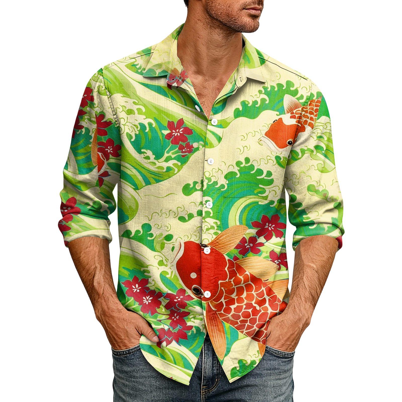 

Hawaii Print - Men s Casual Long-Sleeved Shirt M зелений