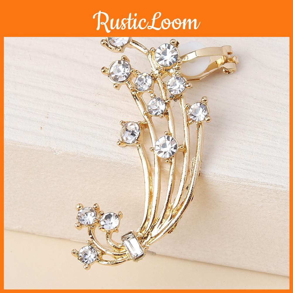 Gold Fashion Tone Flower Earrings With Rhinestone For Wedding Or Celebration