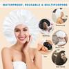 Two-Piece Extra-Large Waterproof Bath Cap Set, Reusable for Long Hair, Thick Curls, and Braided Styles (Black + White)