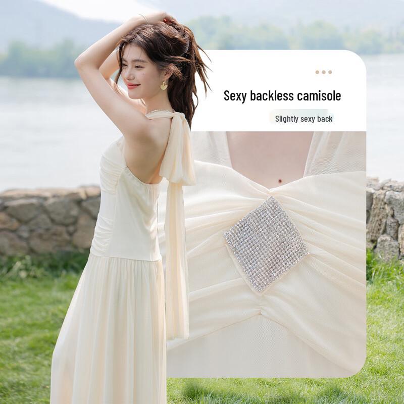 Mokana Women s Summer Halter Backless Deep V Long Beach Dress L