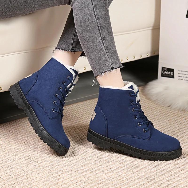 fashion Women Winter Boots Ladies Snow Boots Lace Up Ankle Boots Female Non Slip Plush Fur Shoes Keep Warm Ankle Botas Plus Size 35-43