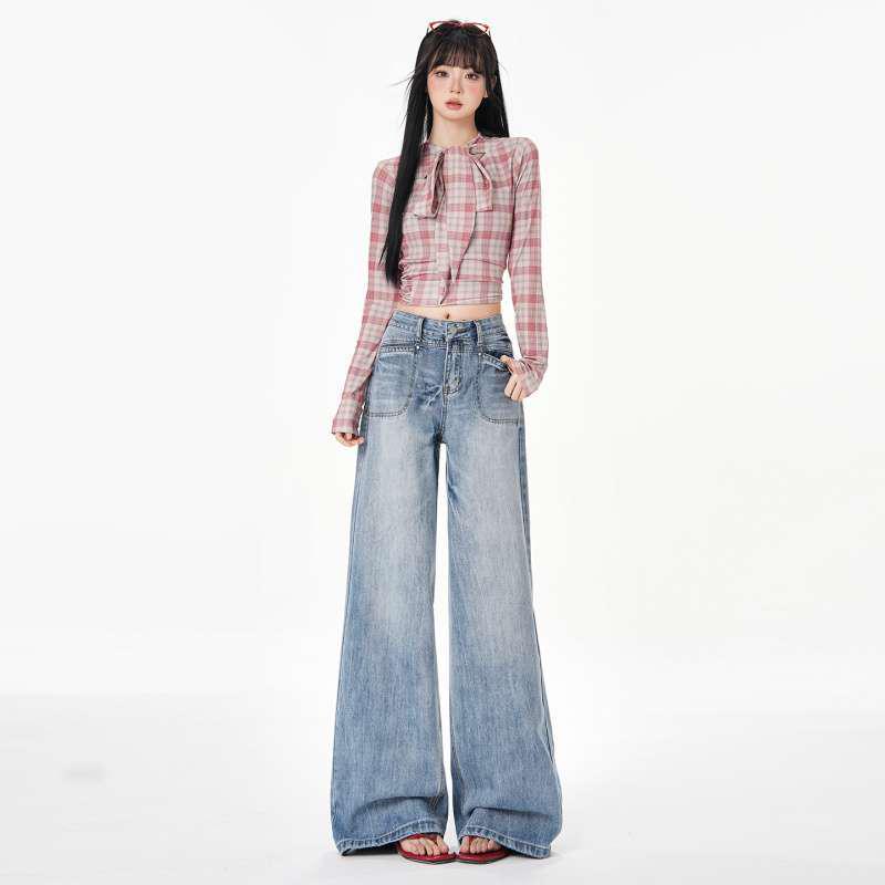 High Street Washed Blue Wide-Leg Jeans - Women s Relaxed Fit XL