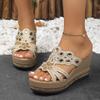Fashion Fashion Rhinestone Chunky Platform Sandals Women Hollow Out Wedge Heel Sandals Woman Summer Thick Bottom Non Slip Beach Slippers