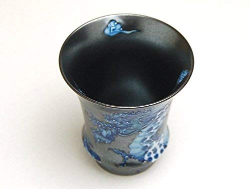 Sake cup (guinomi) - Arita ware, Emperor Dragon design, curved shape, Japanese sake glass, Made in Japan.