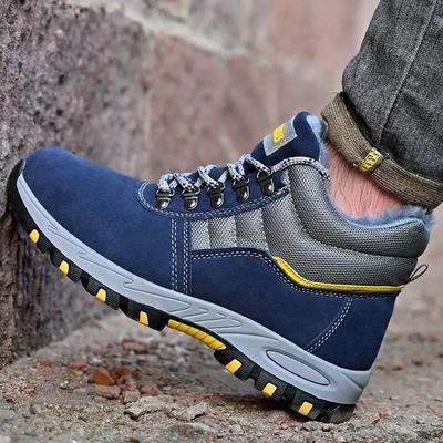 Zimowe Ciepłe Męskie Buty Robocze Bezpieczne Niebieskie Wysokiej Klasy Modne Ochrona Przed Przebiciem Palce Buty Robocze Ochronne Niezniszczalne