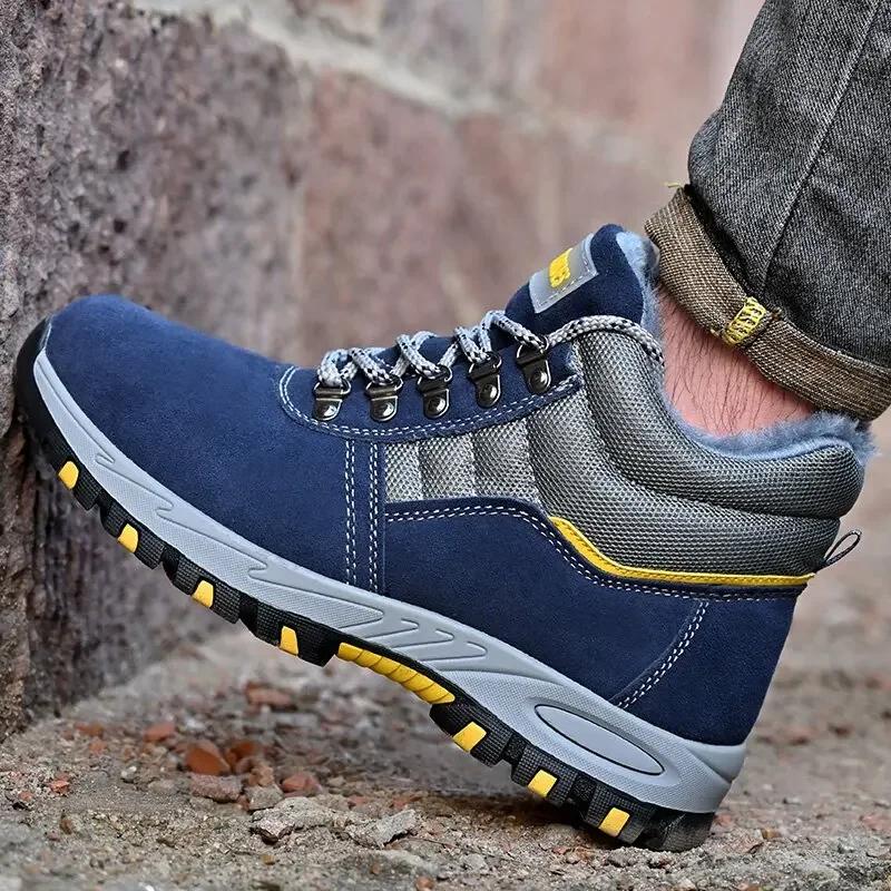Зимние теплые мужские защитные ботинки синие высококлассные модные с защитой от прокола носка рабочие ботинки защитная обувь неубиваемые 46 синий 3513₽