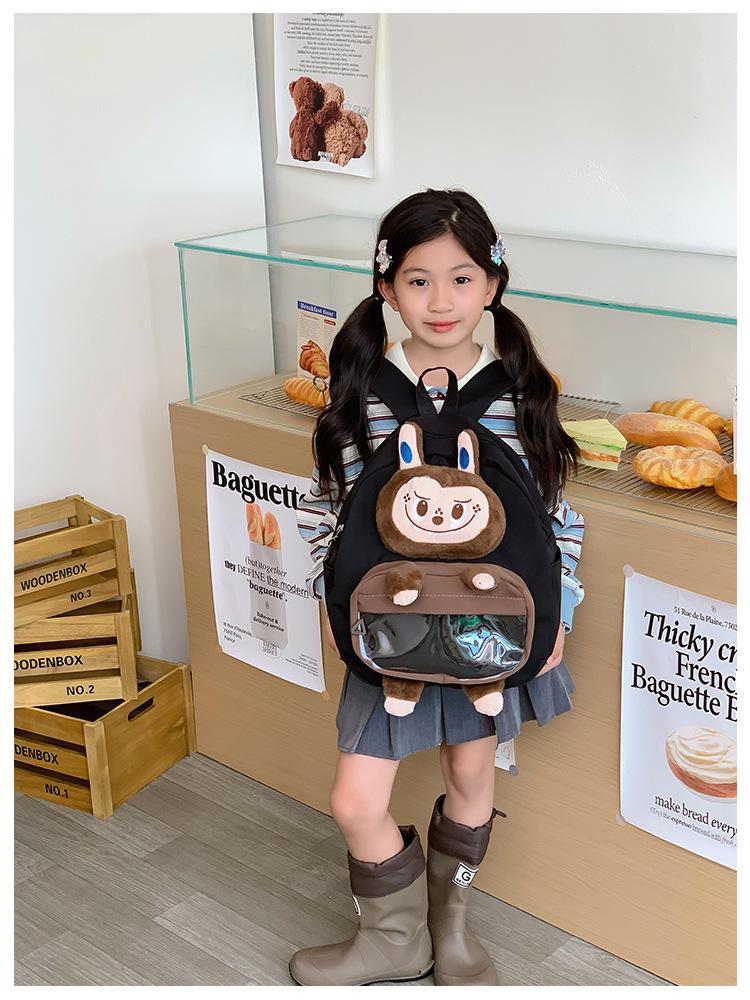 New 3D Cartoon Kids Double Shoulder School Backpack with Cute Doll and Large Capacity