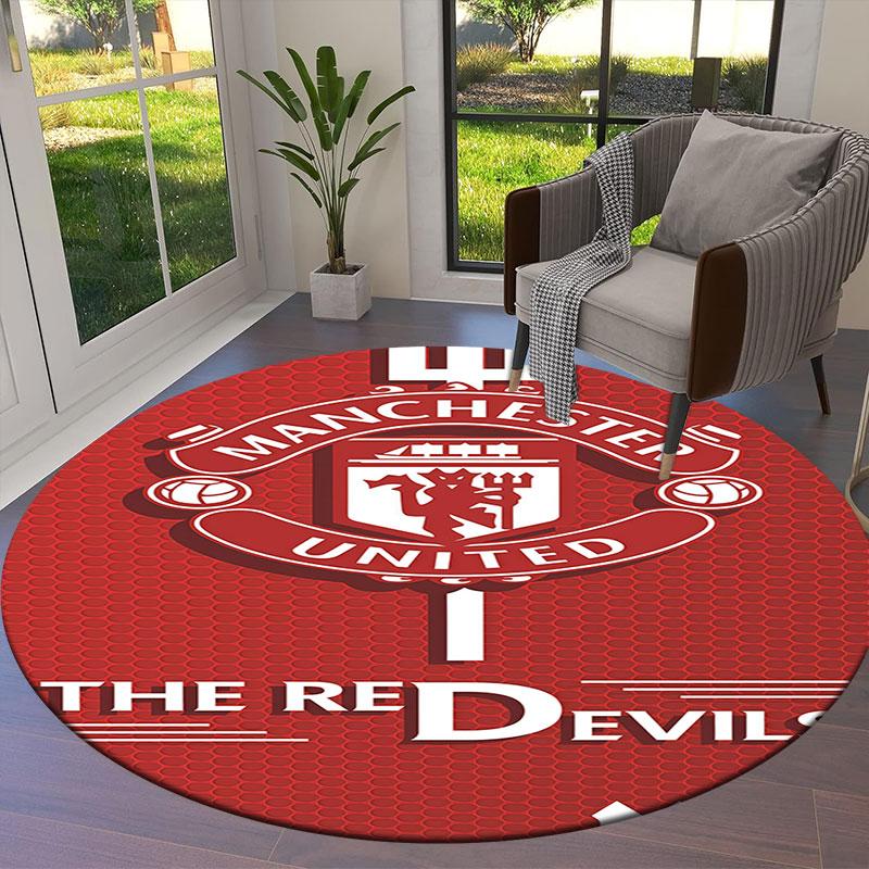 Manchester United F Round Area Rug,Carpet Rug for Living Room Bedroom Sofa Playroom Decor,Non-slip Floor Mat