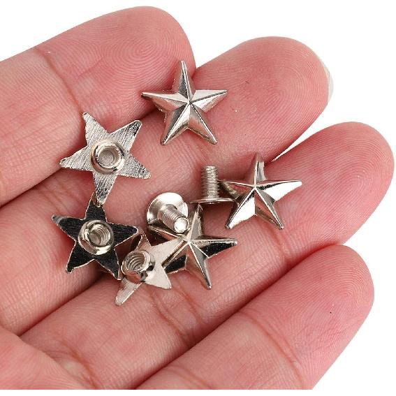 50 Sets Leather Rivets Screw Kit, 14mm Star Shape Rivet Studs Zinc Alloy Rivet for Shoes Bags Clothing Decoration(Silver)