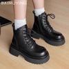 Platform Ankle Boots for Women Warm Short Plush Leather Shoes Woman 2024 Trend Winter New Goth Snow Motorcycle Botas De Mujer