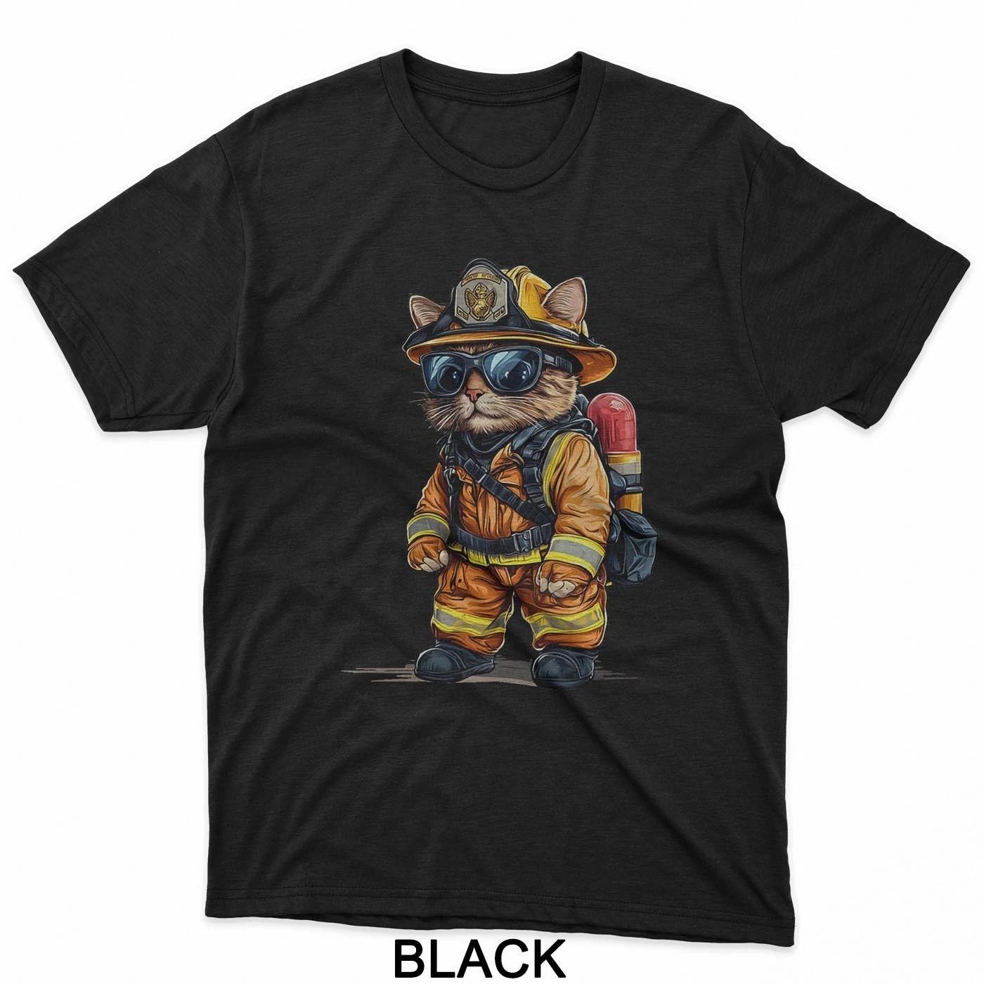 Cool Fire Brigade Cat Costume for Firefighter T-Shirt XL
