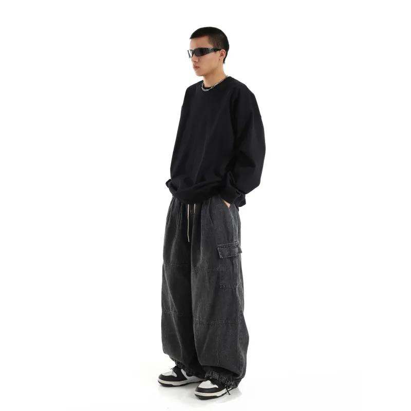 Jeans Cargo Larghi Neri da Uomo Casual Gamba Larga Pantaloni da Jogging Oversize Vintage Dritti Larghi Pantaloni Jeans da Lavoro Morbidi Comodi