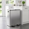 2 X 30L Double Kitchen Bin, Stainless Steel Pedal Rubbish Bin with Dual Compartments, Soft Close Lids, Silver Tone