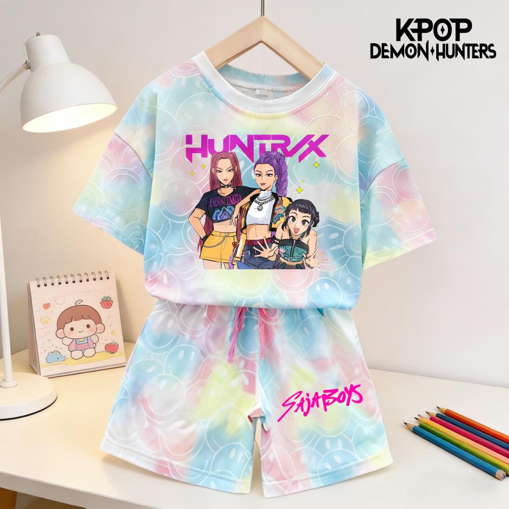 Sommar Demonjägare Leende Ansikte Flickor Barn 3D-tryckt Kortärmad T-shirt Tee Topp