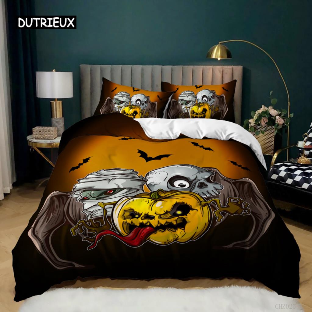 Halloween Duvet Cover Queen King Cartoon Pumpkin Comforter Cover Lantern Bedding Set MicrofiberGhost Quilt Cover for Boys Girls
