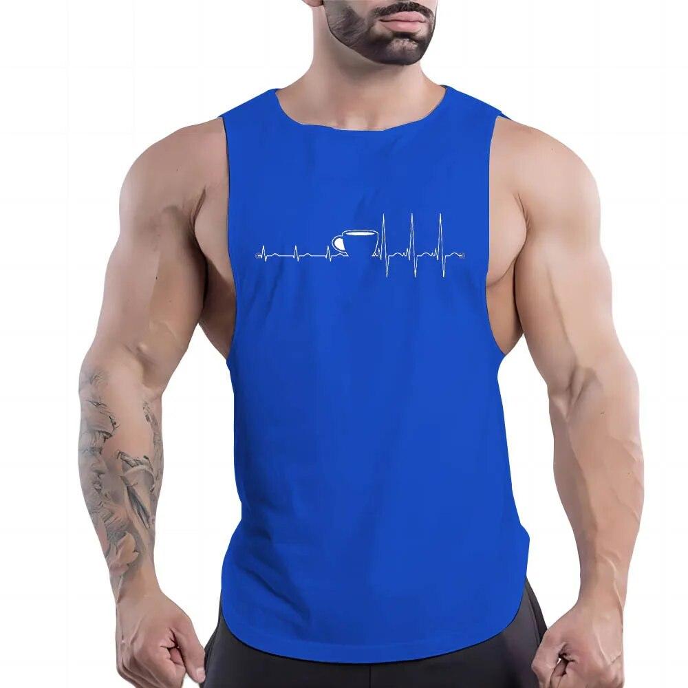 Summer Adult Men'S Fitness Outdoor Casual Crew-Neck Vest Creative Ecg Print 2d Sports Quick-Drying Multi-Color Sleeveless Shirt