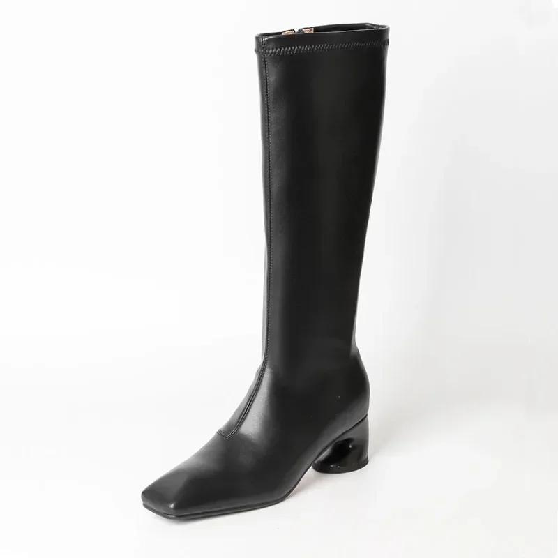 Fashion New 5cm Irregular Curved Heel Black Brown Long Boots European American Autumn Winter Fashion High Heels Women Knee High Boots