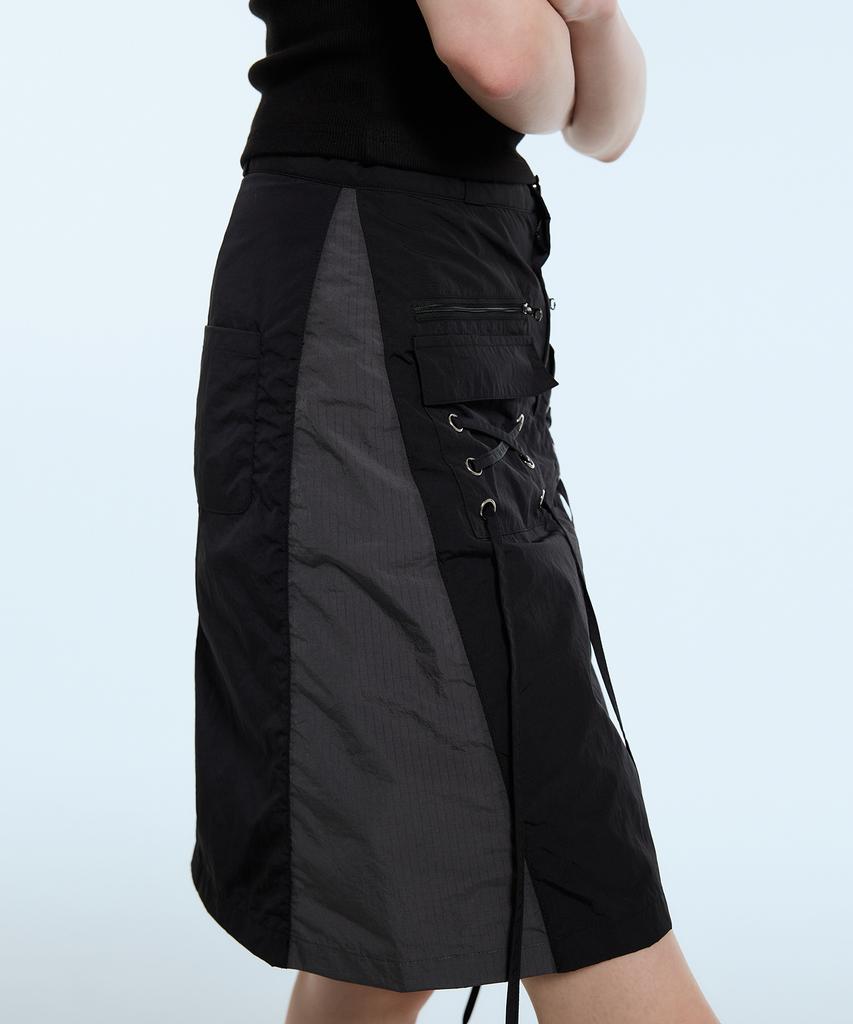 LARTIGENT L11 Eyelet Nylon Skirt(Black)