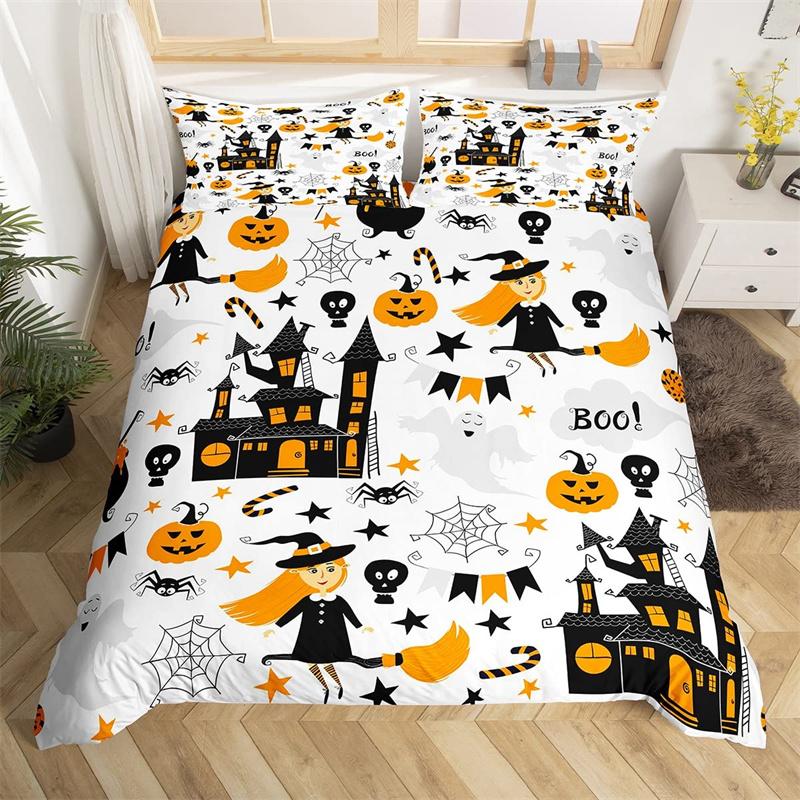 Halloween Duvet Cover Queen Boys Trick or Treat Bedding Set For Kids Teen Room Decor Microfiber Soft Sugar Skull Comforter Cover