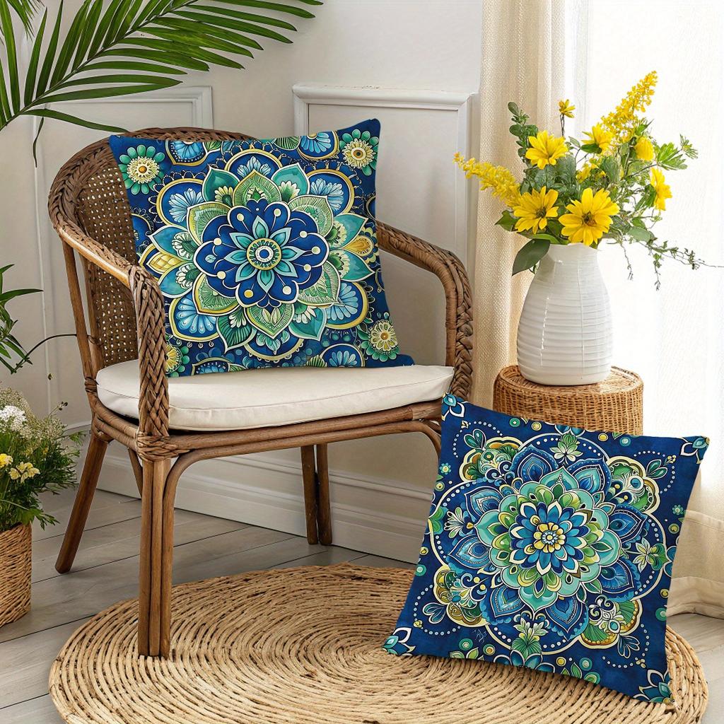 1/4pcs Blue Floral Patterned Pillow Covers Sofa Cushion Cover Home Bedroom Room Decoration
